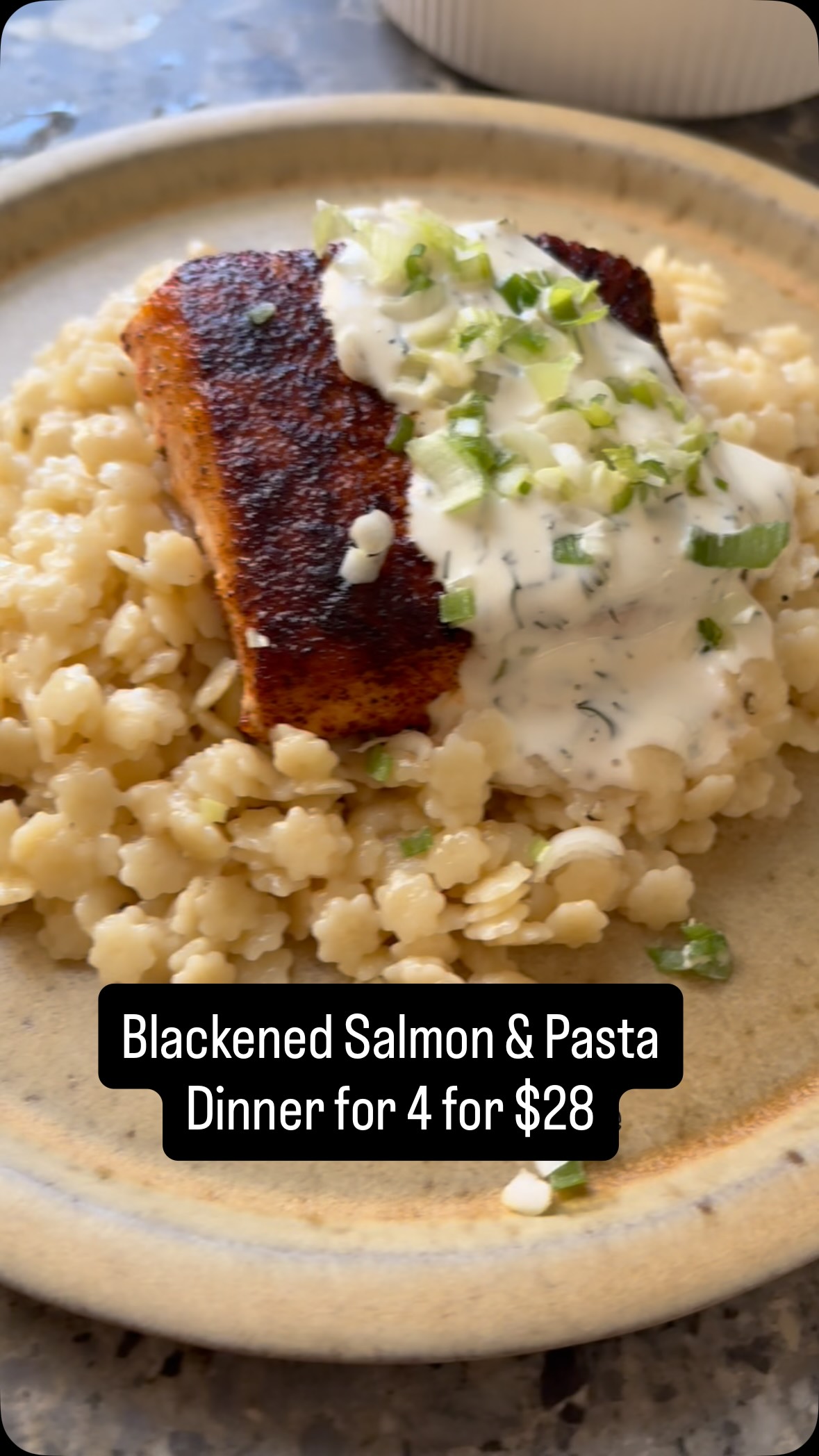 This easy, healthy and simple dinner is a weeknight staple in our home. - Blackened Salmon and Pastina - a 3 ingredient creamy Italian pasta dish. Simple side salad and we met all the food groups 😂. Price and where I got each ingredient below! What should I make next?
Salmon - $12.49 lb Costco
Pastina - star shaped pasta $.99 Tom Thumb
Chicken broth - homemade
Parmesan - $19.99lb Costco
Salad - Lettuce, cucumbers, peppers and feta - $3.49lb Costco
Seasonings - HEB 
#easyweeknightdinner #cheapeats #familydinner #cookingathome #dinnerreinvented