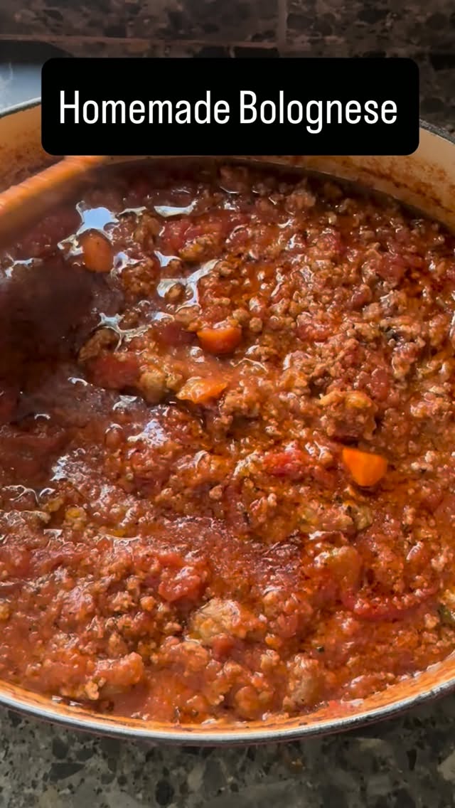 Here is the secret to the perfect homemade bolognese - once you make this sauce using my method you may never buy the store bought version again! Full recipe below! 

Ingredients:
2 sliced thick cut bacon
1.5 lbs mild Italian sausage 
1.5 lbs ground beef (80% lean)
2 tbsp Italian seasoning 
5 garlic cloves
1 yellow onion, peeled
2 carrots, peeled
1 celery stalk 
1 tbsp tomato paste
2 28oz cans whole tomatoes 

For serving:
Cooked pasta like spaghetti or penne, grated Parmesan and fresh chopped basil

Directions:
in a large Dutch oven set on the stove to medium heat, fry the bacon remove and drain on a paper towel. If the sausage is in casing, remove an ad to the stock pot, breaking apart the pieces with a wooden spoon. Allow it to Brown for 2 to 3 minutes before adding in the ground beef. In a small food processor, combine the garlic, onion, carrots, and celery and purée. Add the puréed vegetables to the pot, add the Italian seasoning, tomato paste, and whole tomatoes. Use your spoon to break apart the tomatoes, chop the bacon and stir it into the pot. Cover, but leave the lid slightly off center for heat to escape. Reduce the heat to low and allow to simmer for an hour. Serve with pasta, Parmesan, and fresh chopped basil

*
*
*

#bolognese #italianfood #spaghetti bolognese #weeknightdinners #dinnerreinvented