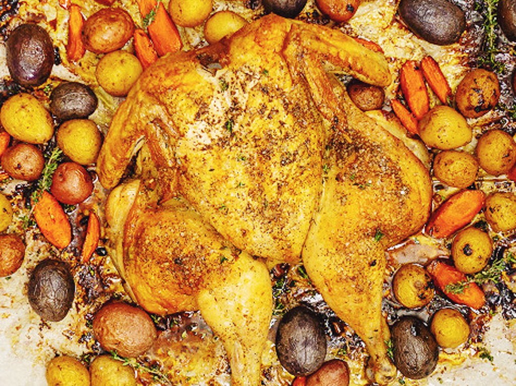 https://www.dinnerreinvented.com/wp-content/uploads/2022/02/Sheet-Pan-Whole-Roasted-Chicken-Petite-Potatoes-Carrots-Vertical.jpg